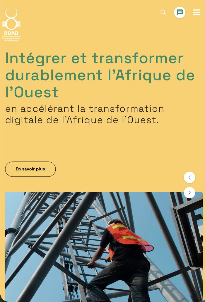 Page d'accueil du site institutionnel de la BOAD après refonte