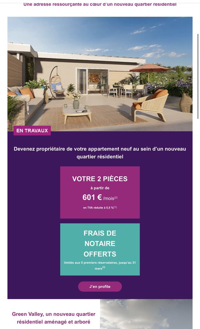 Exemple d'emailing Cogedim — programme immobilier Green Valley